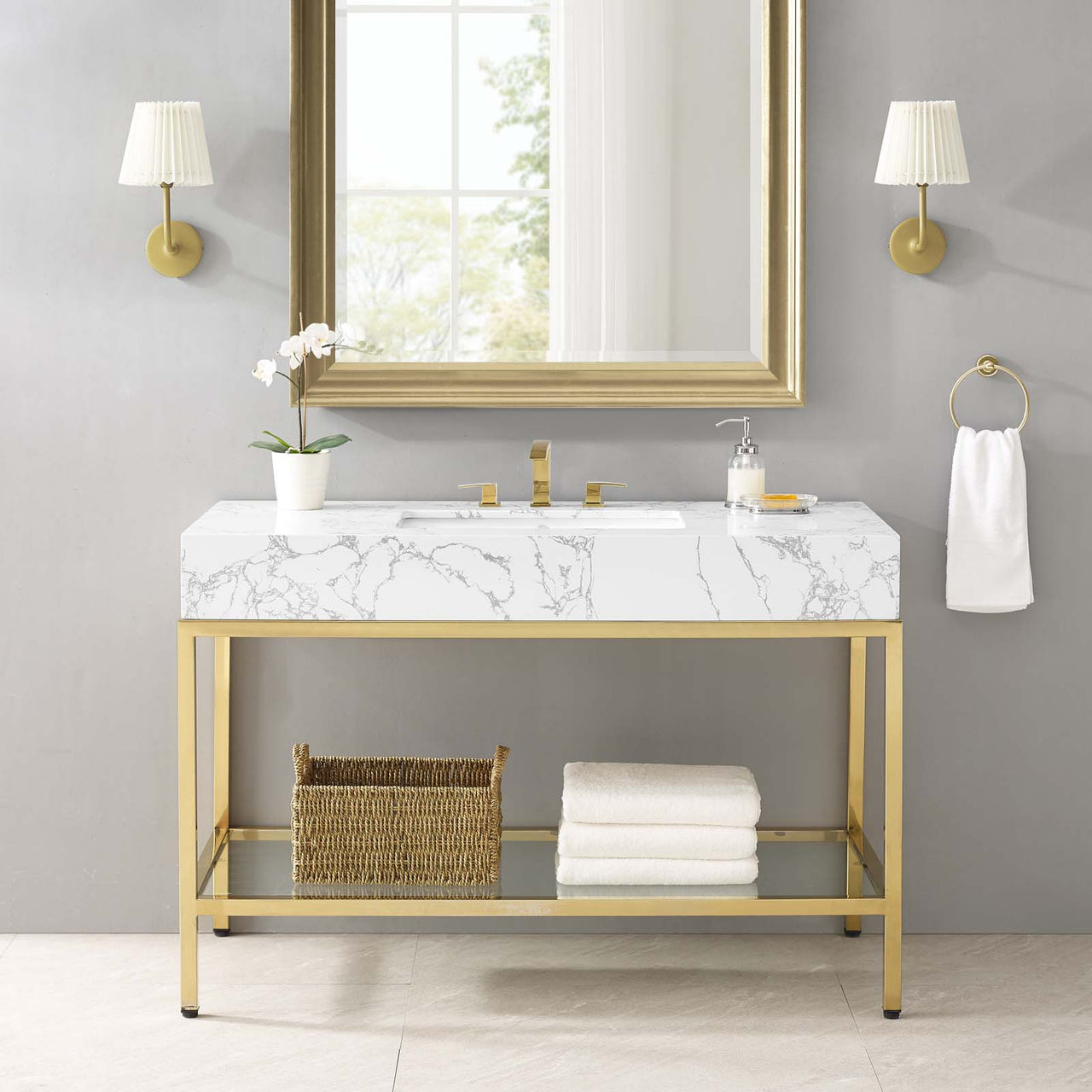 Regalis Vanity Unit, Medium, Gold & White