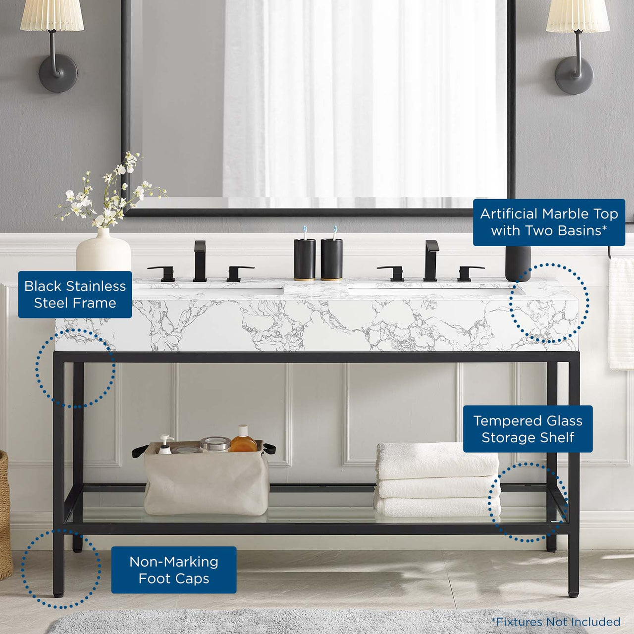 Regalis Vanity Unit, Large, Black & White