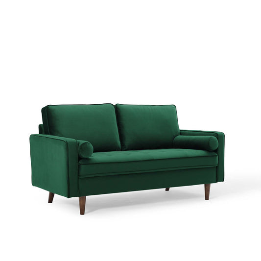 Bravien Upholstered Velvet Loveseat, Green