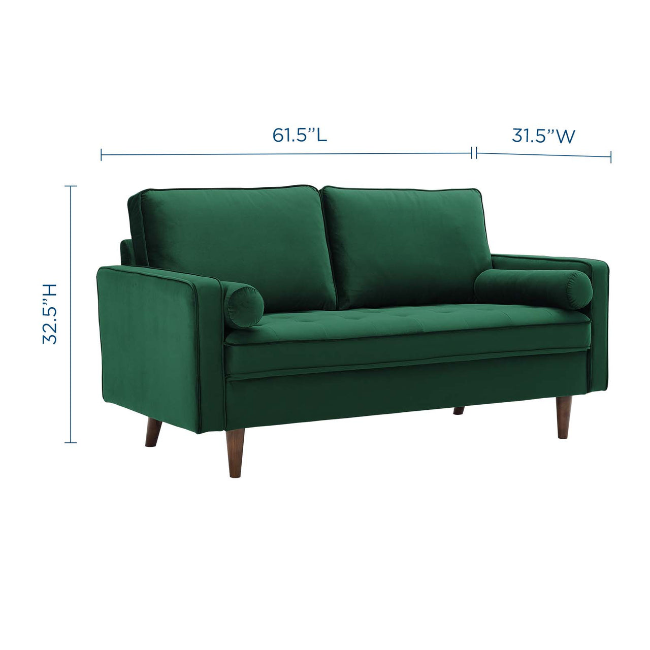 Bravien Upholstered Velvet Loveseat, Green