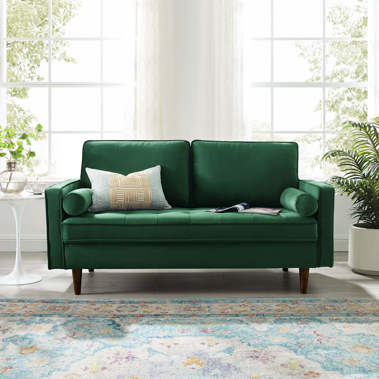 Bravien Upholstered Velvet Loveseat, Green