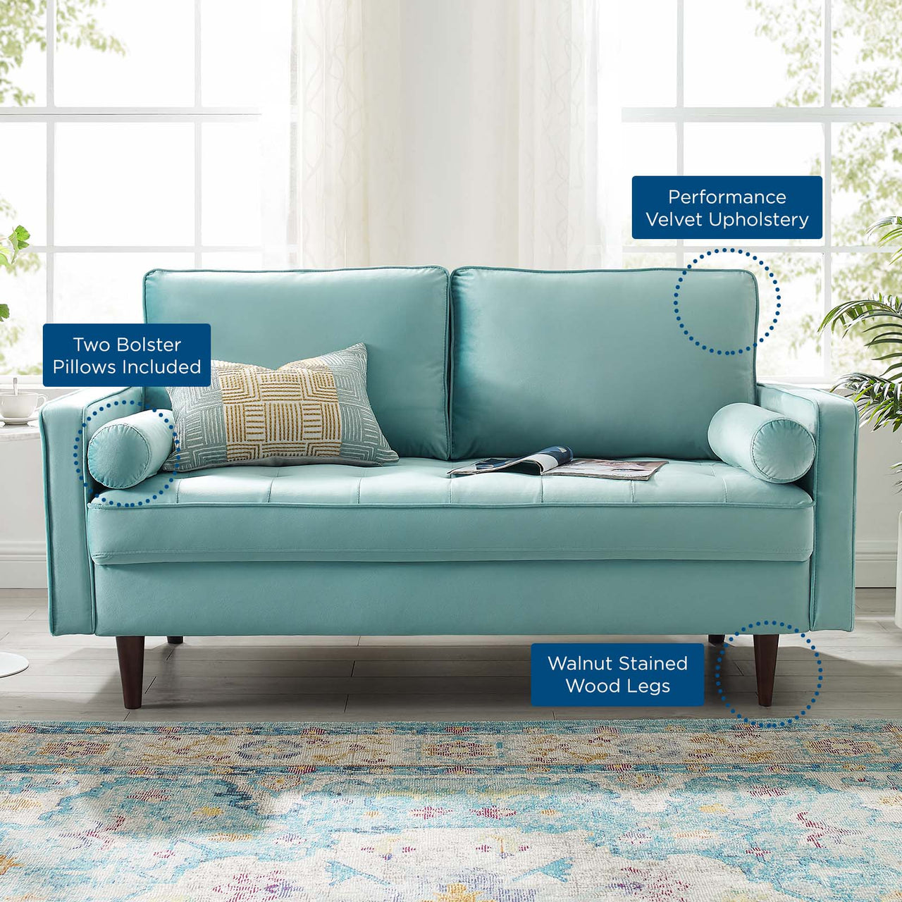Bravien Upholstered Velvet Loveseat, Mint