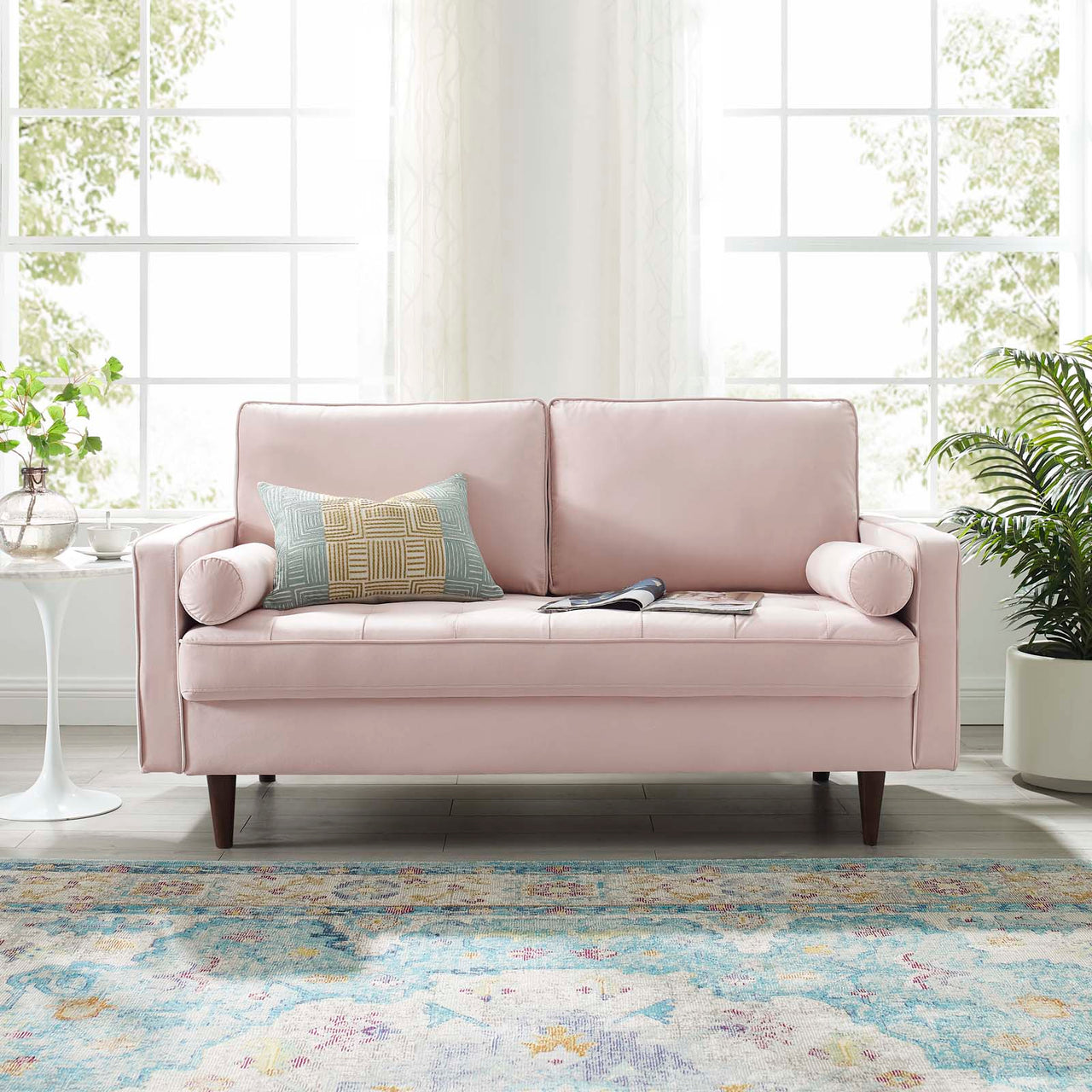 Bravien Upholstered Velvet Loveseat, Pink