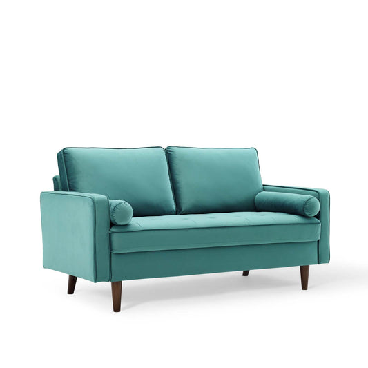 Bravien Upholstered Velvet Loveseat, Teal