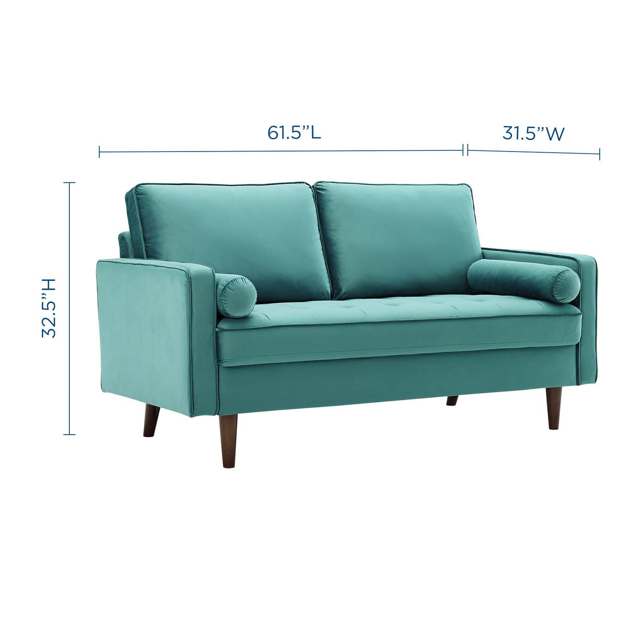 Bravien Upholstered Velvet Loveseat, Teal