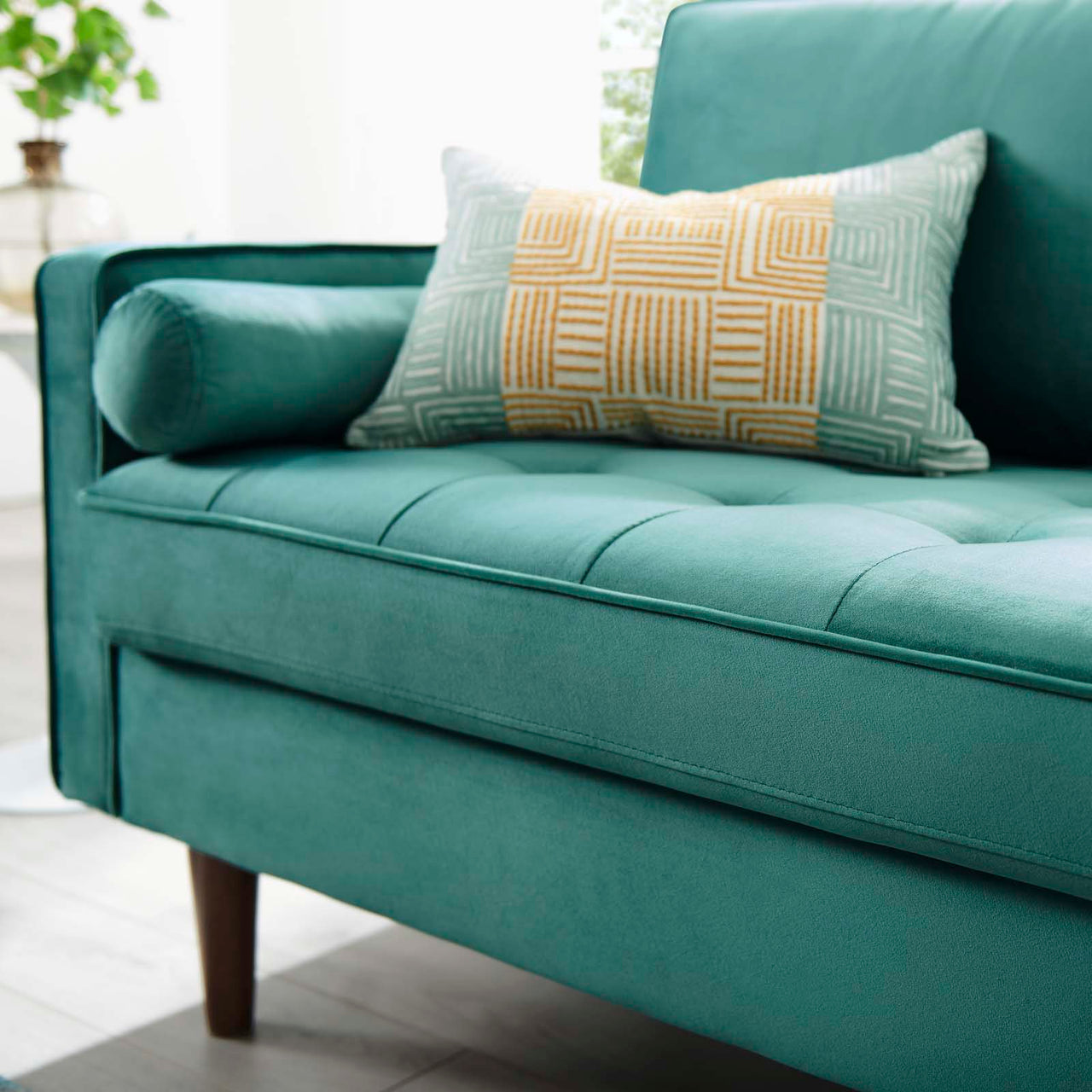Bravien Upholstered Velvet Loveseat, Teal
