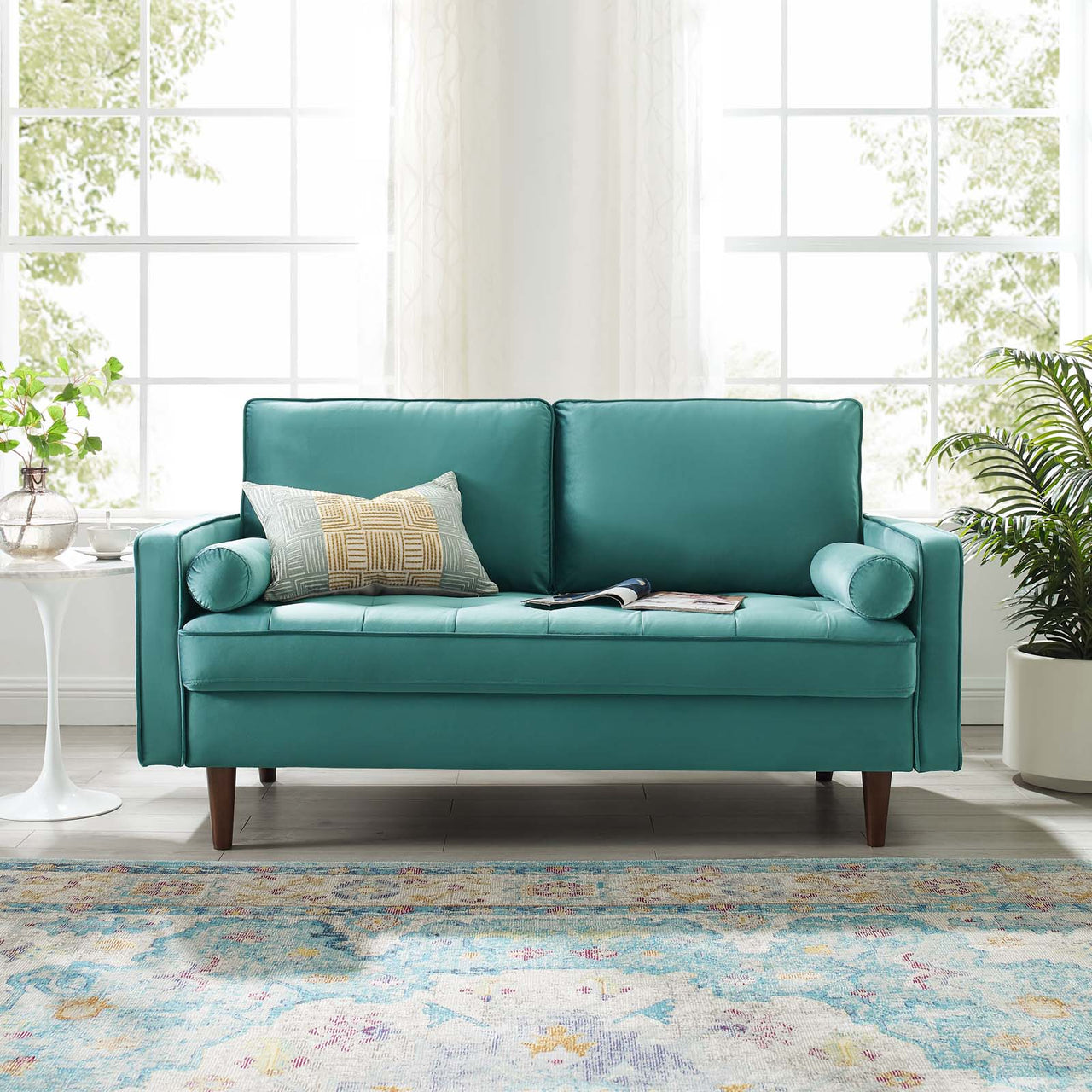 Bravien Upholstered Velvet Loveseat, Teal