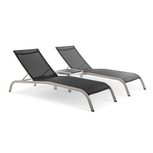 Triton Sunlounger Pair & Side Table Set, Black