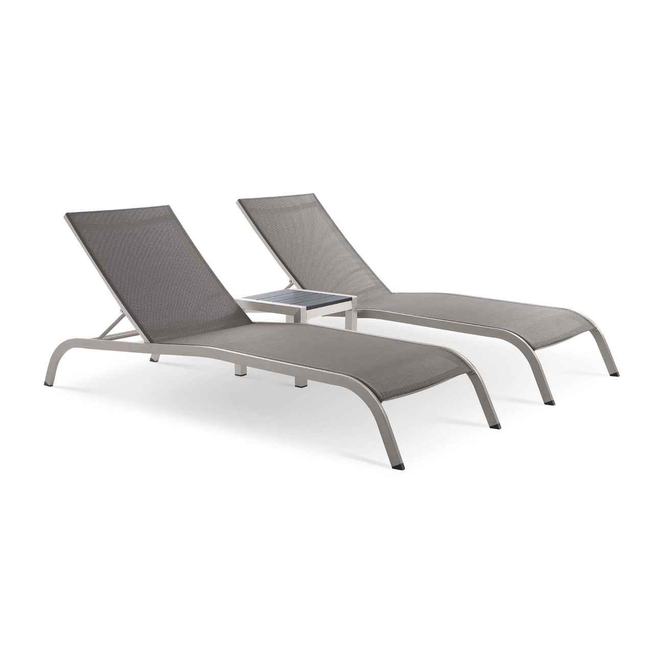 Triton Sunlounger Pair & Side Table Set, Gray