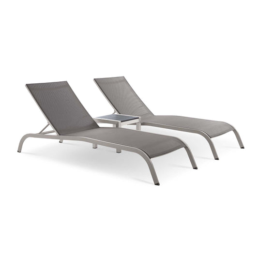 Triton Sunlounger Pair & Side Table Set, Gray
