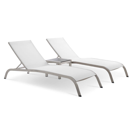 Triton Sunlounger Pair & Side Table Set, White