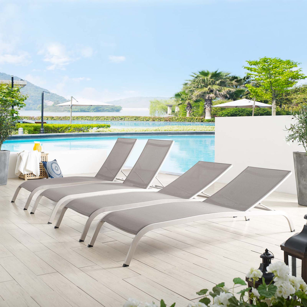 Triton Sunlounger Set of 4, Gray