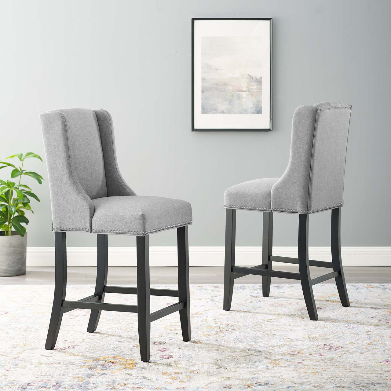 Bellare Fabric Counter Stool Set of 2, Light Gray
