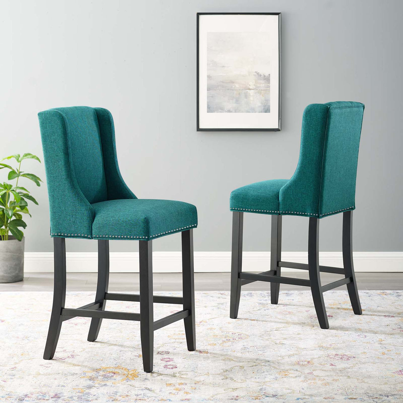 Bellare Fabric Counter Stool Set of 2, Teal