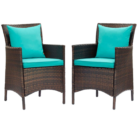 Condura Alfresco Woven Dining Armchair Set of 2, Brown & Turquoise