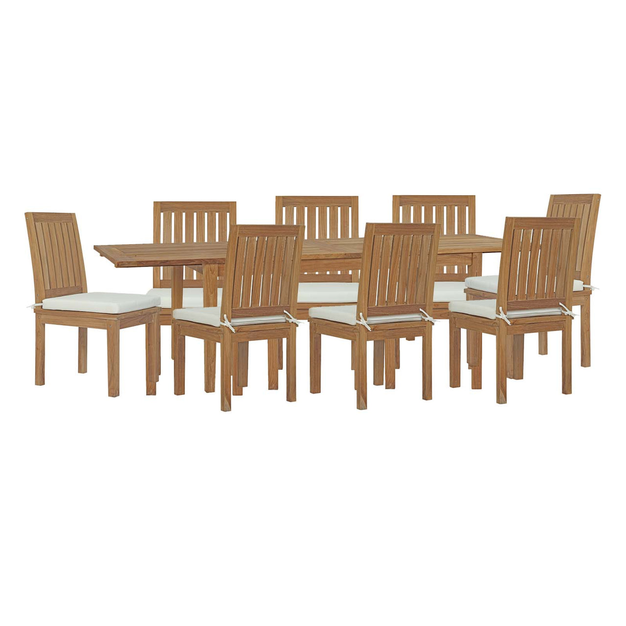 Shorehaven 9-Piece Alfresco Teak Dining Set, Natural Wood & White