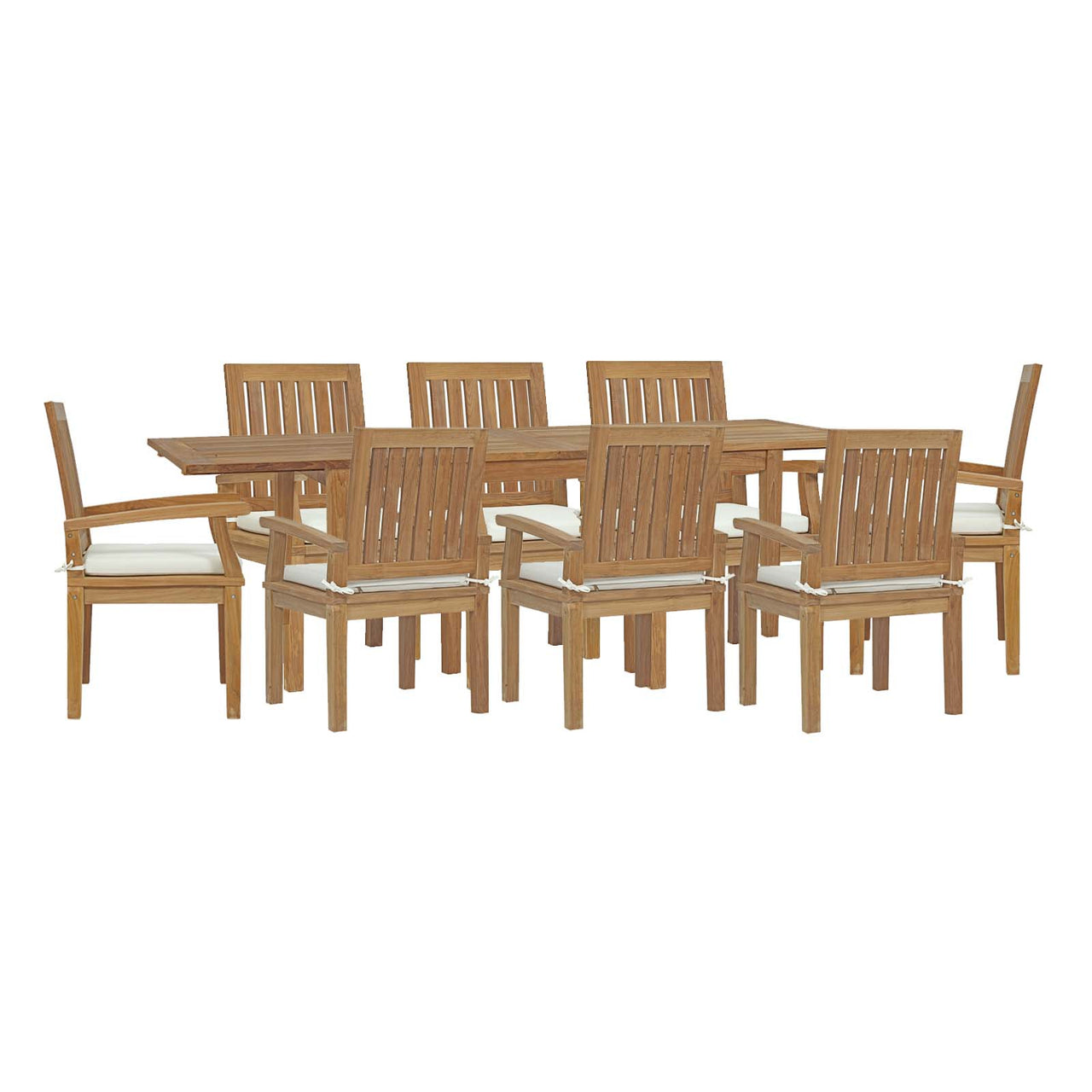 Shorehaven 9-Piece Alfresco Teak Dining Set, Natural Wood & White