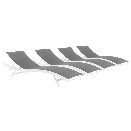 Dive Alfresco Chaise Sunlounger Set of 4, White & Gray