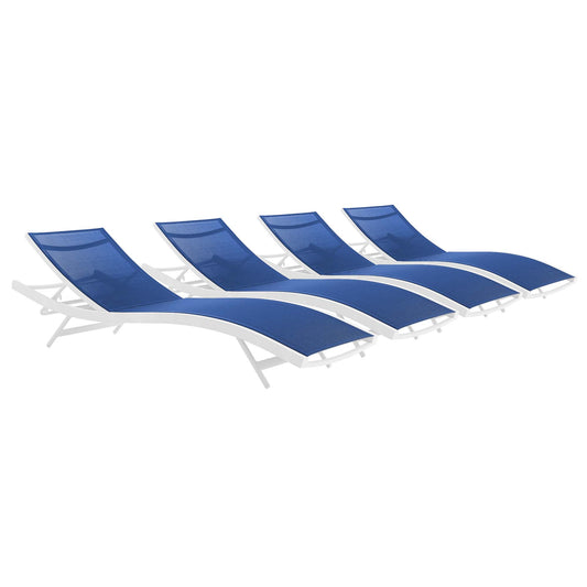 Dive Alfresco Chaise Sunlounger Set of 4, White & Navy