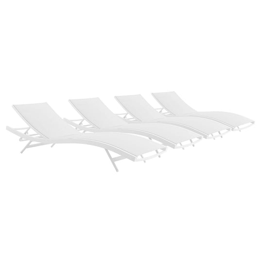 Dive Alfresco Chaise Sunlounger Set of 4, White