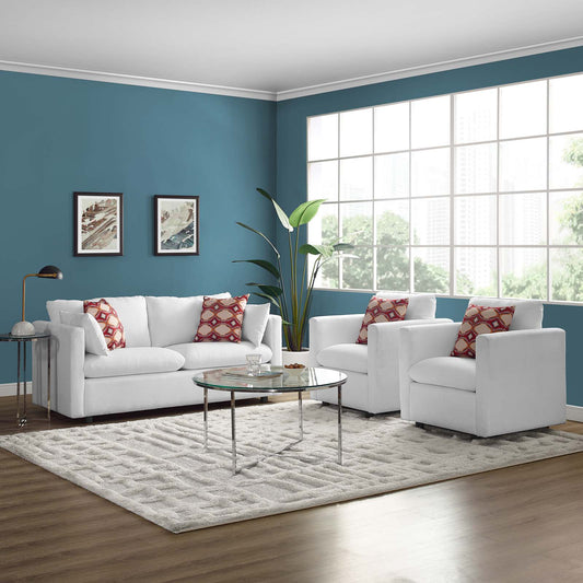 Corra 3-Piece Fabric Living Room Set, White
