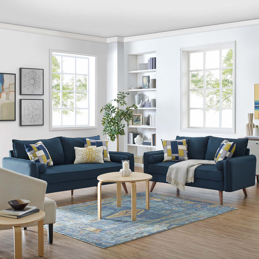 Marindi Plush Fabric Sofa & Loveseat Set, Azure