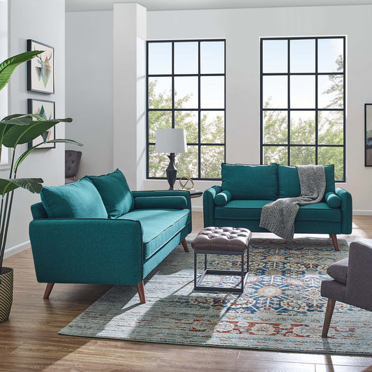 Marindi Plush Fabric Sofa & Loveseat Set, Teal