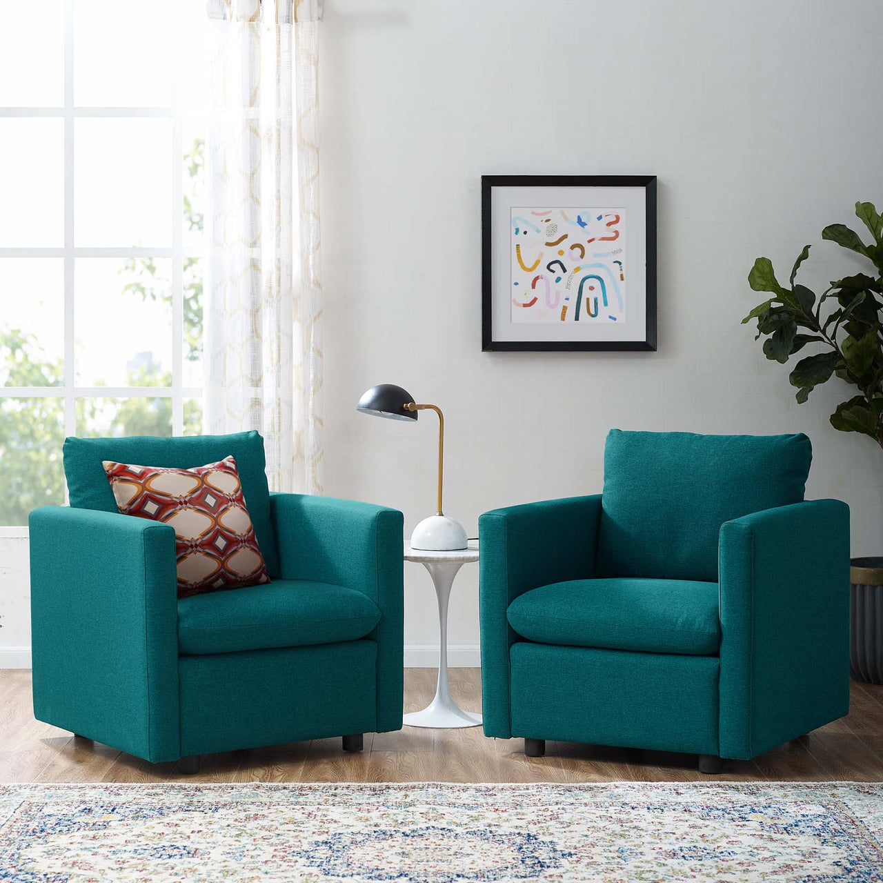 Corra Upholstered Accent Chair Set of 2, Teal