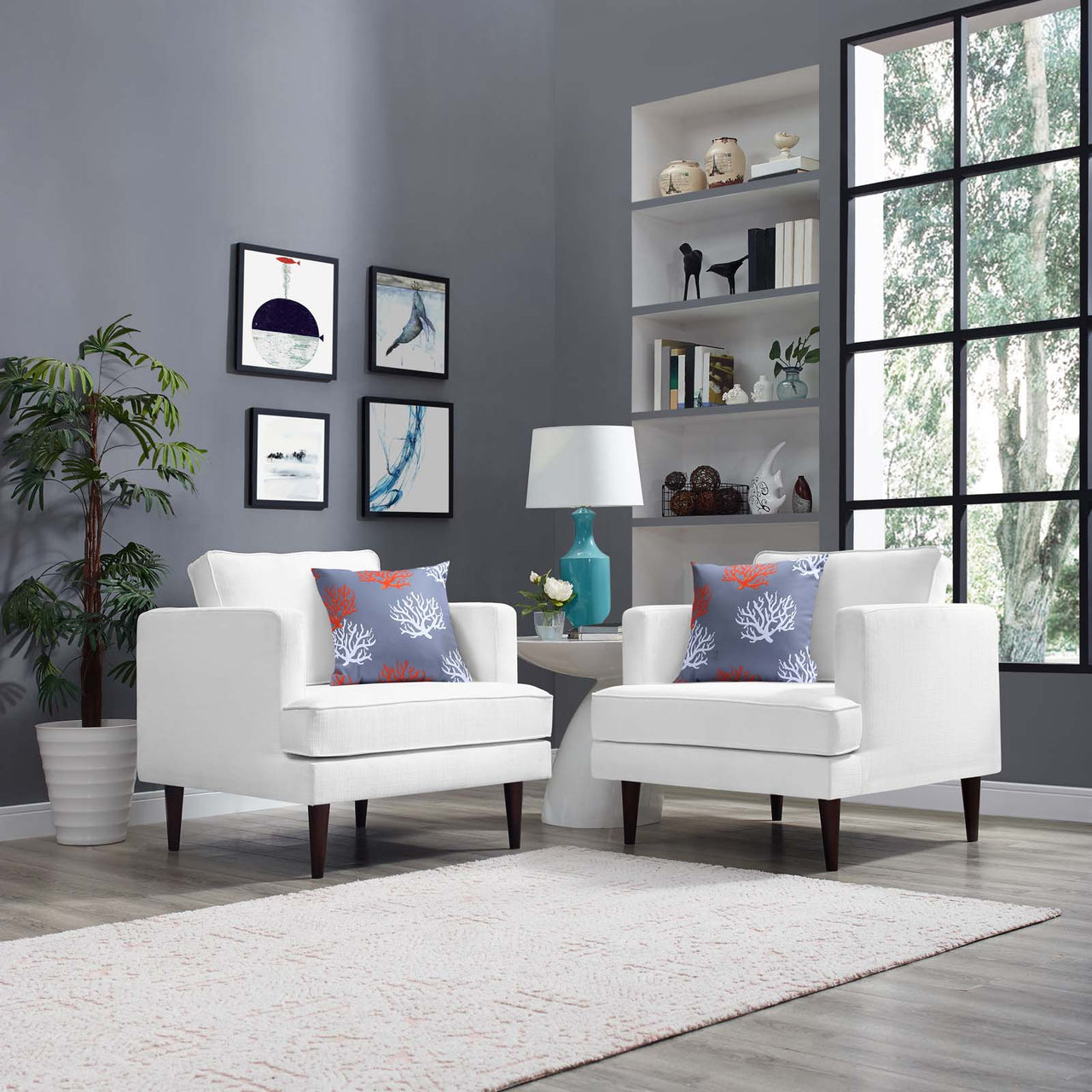 Alorra Fabric Accent Chair Set of 2, White