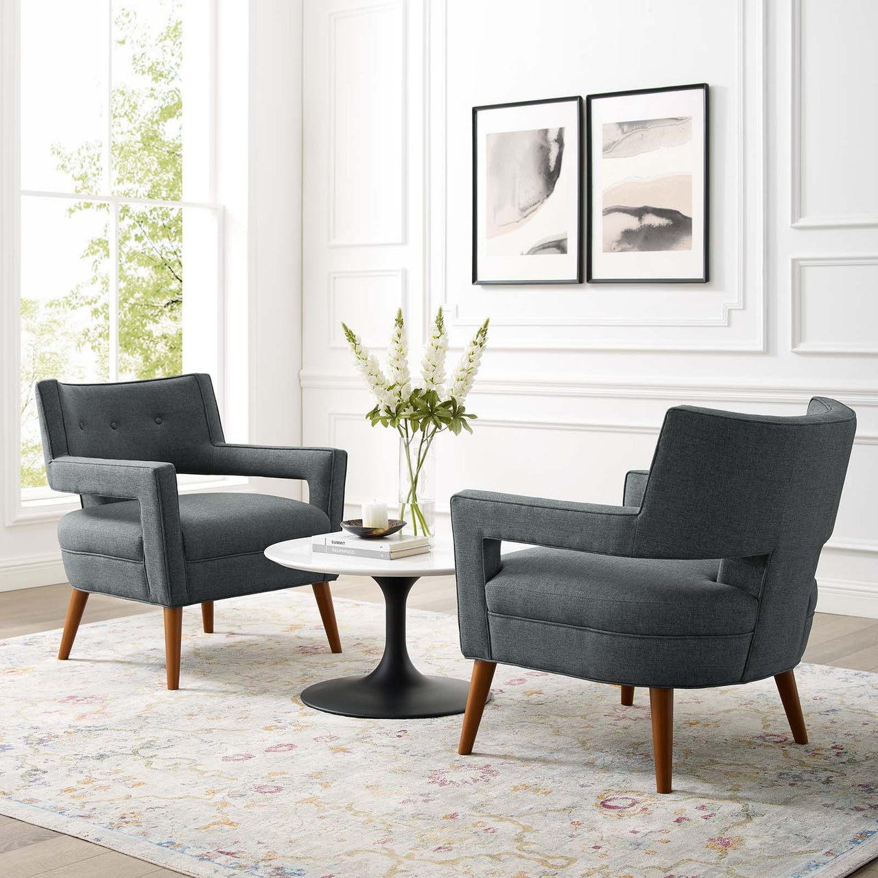 Alvyris Fabric Accent Chair Set of 2, Gray