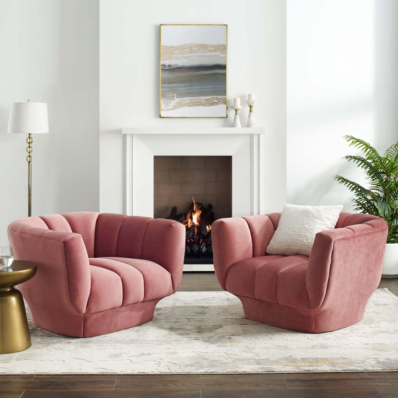 Imprint Velvet Armchair Set of 2, Dusty Rose