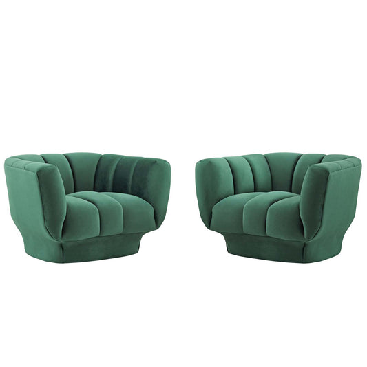 Imprint Velvet Armchair Set of 2, Green