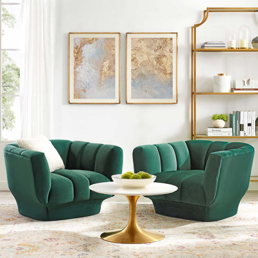 Imprint Velvet Armchair Set of 2, Green