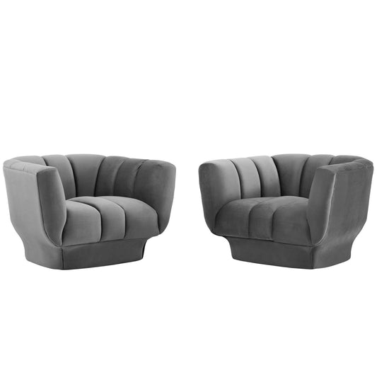 Imprint Velvet Armchair Set of 2, Gray