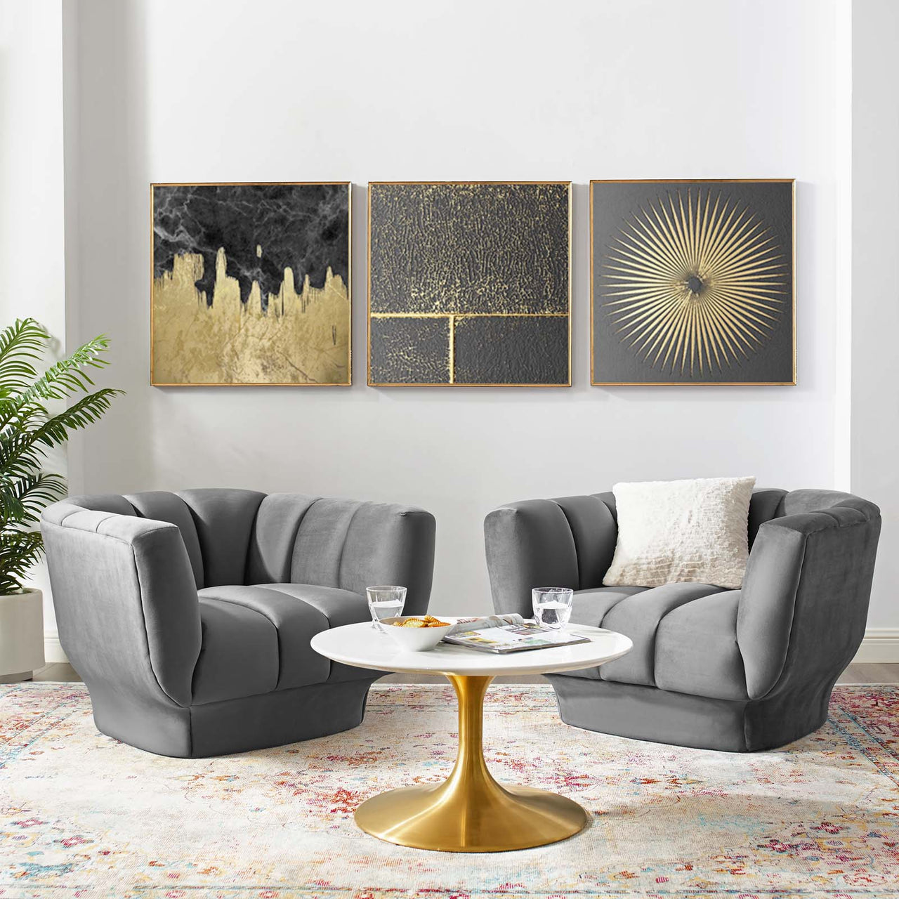 Imprint Velvet Armchair Set of 2, Gray