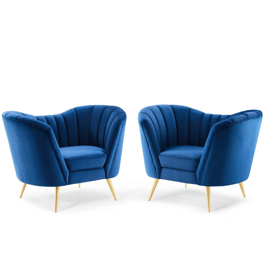 Venus Upholstered Velvet Armchair Set of 2, Navy