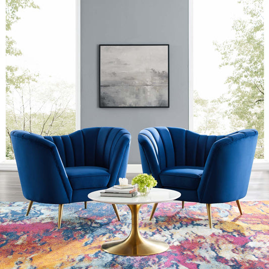 Venus Upholstered Velvet Armchair Set of 2, Navy