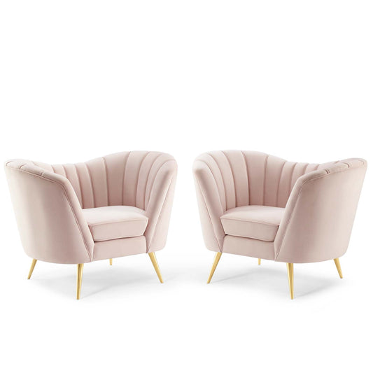 Venus Upholstered Velvet Armchair Set of 2, Pink