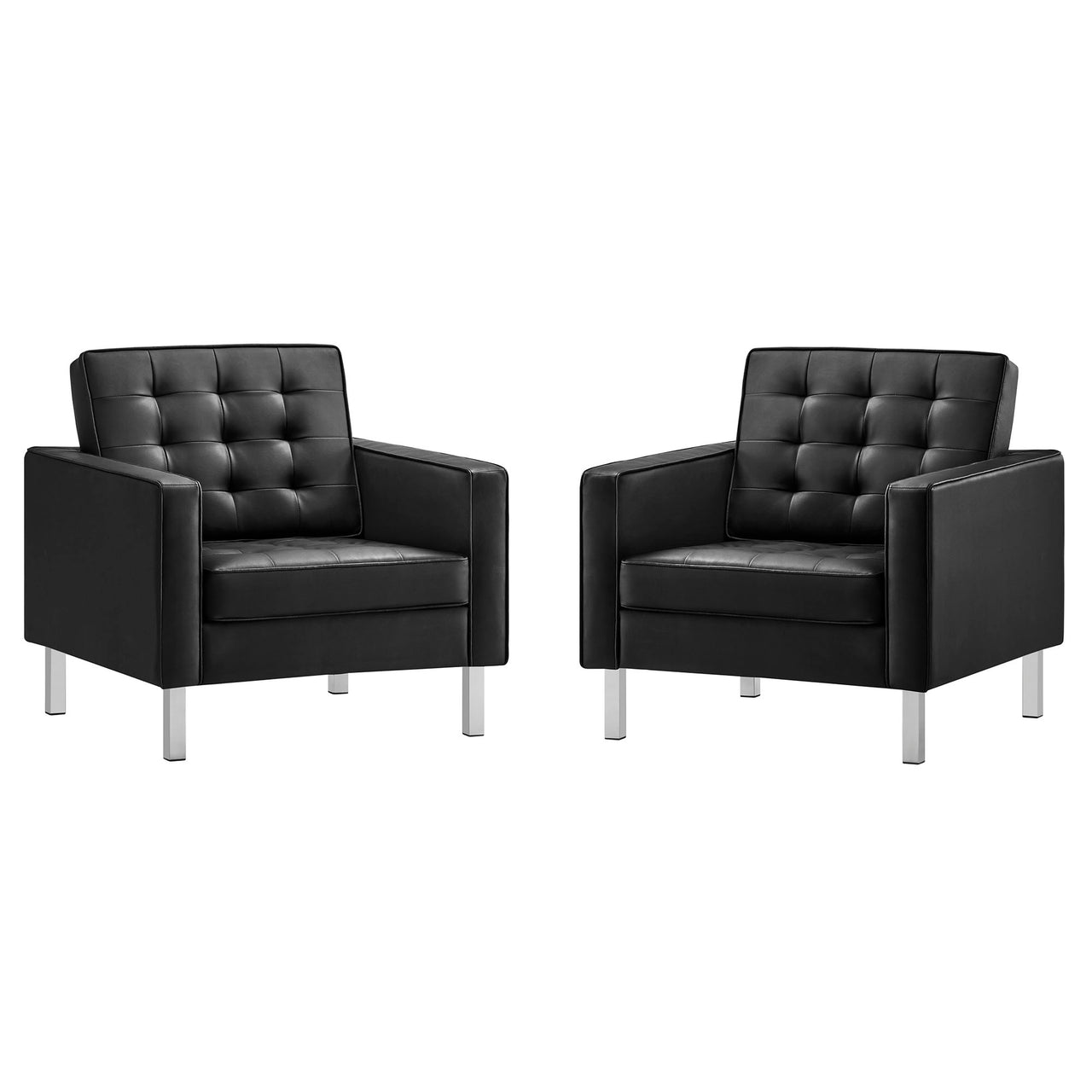 Luma Upholstered Faux Leather Armchairs Set of 2, Silver & Black