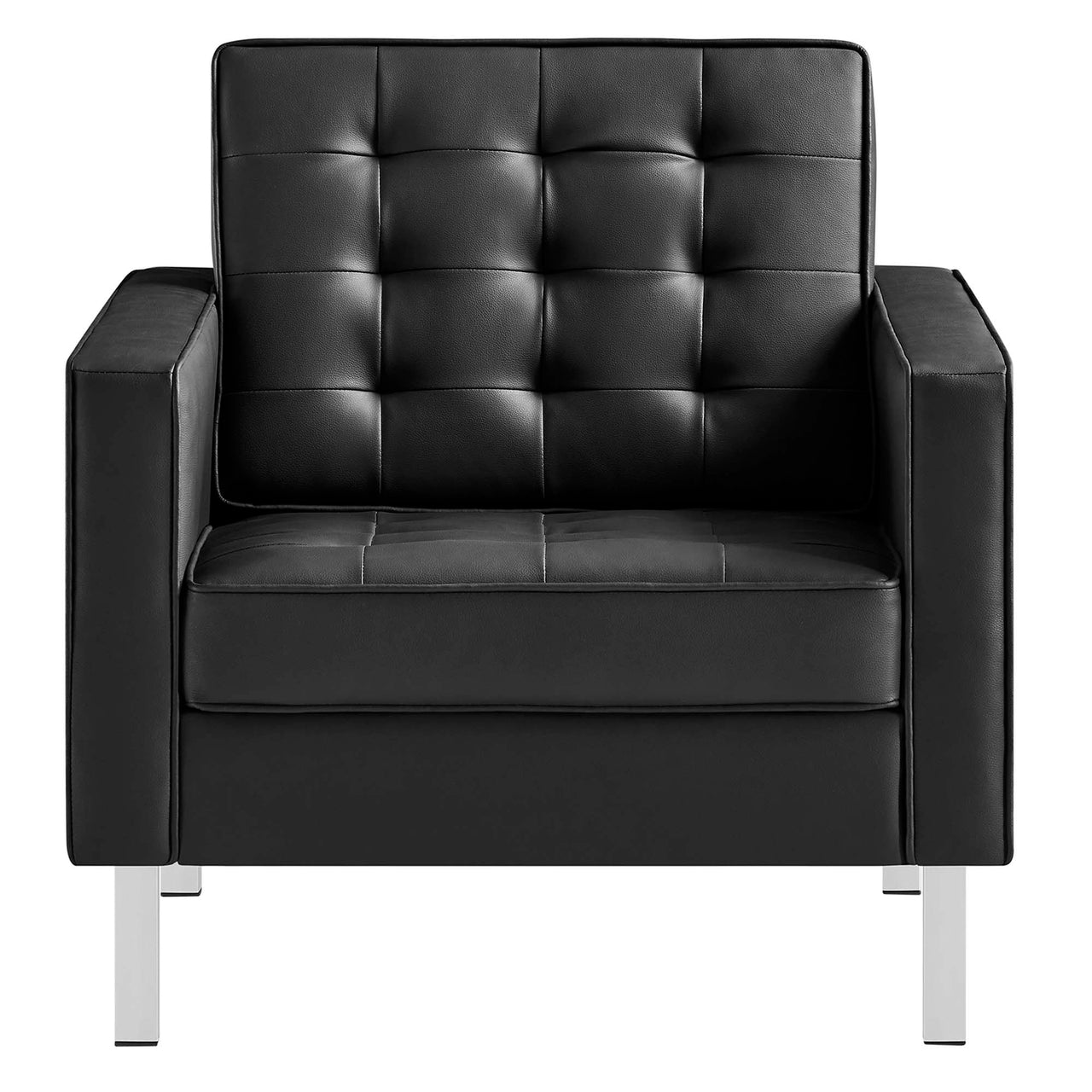 Luma Upholstered Faux Leather Armchairs Set of 2, Silver & Black