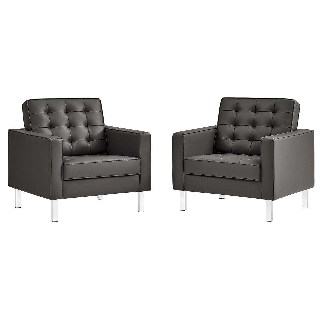 Luma Upholstered Faux Leather Armchairs Set of 2, Silver & Gray
