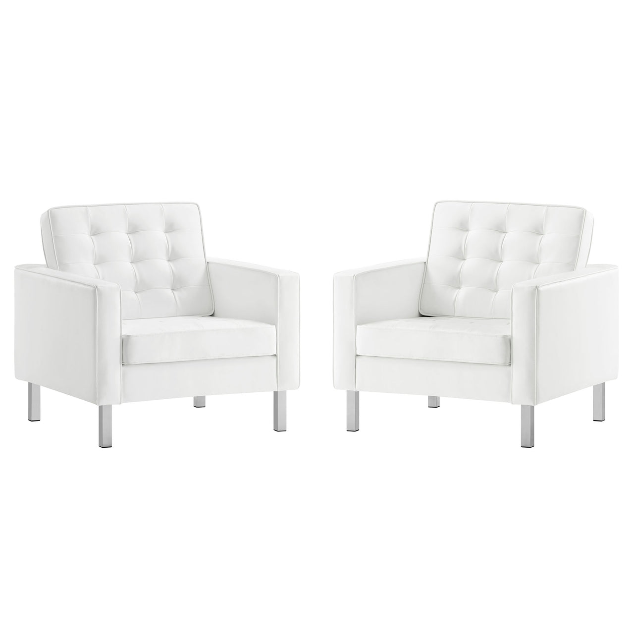 Luma Upholstered Faux Leather Armchairs Set of 2, Silver & White