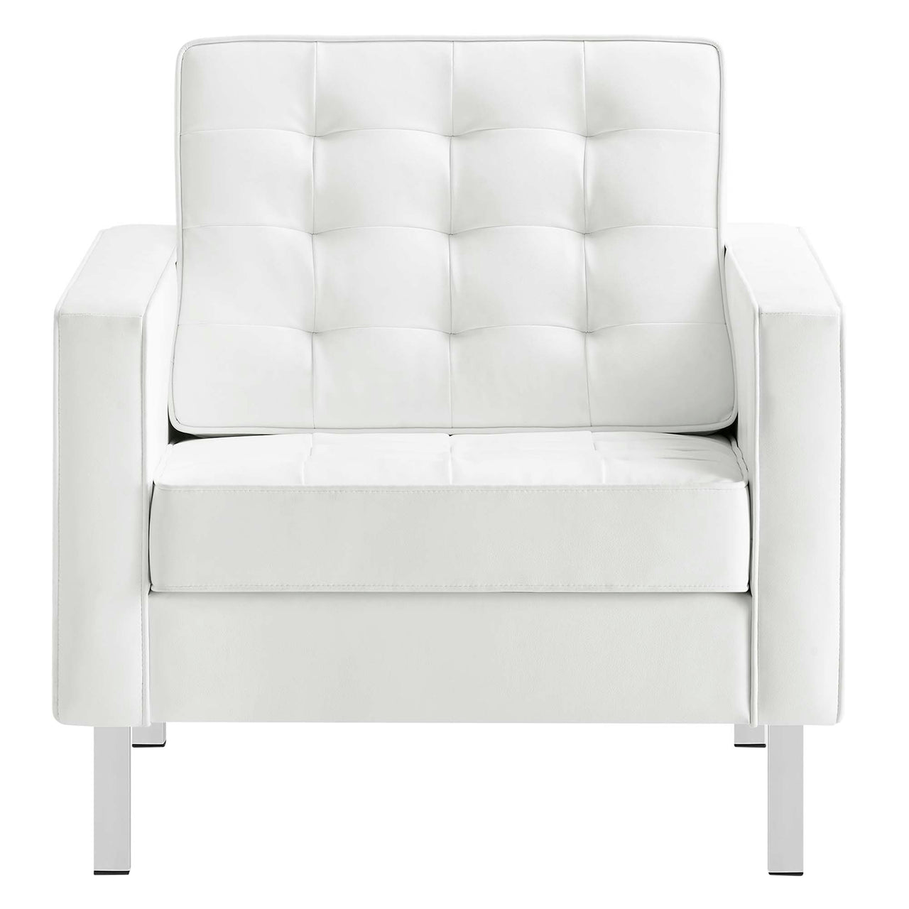 Luma Upholstered Faux Leather Armchairs Set of 2, Silver & White