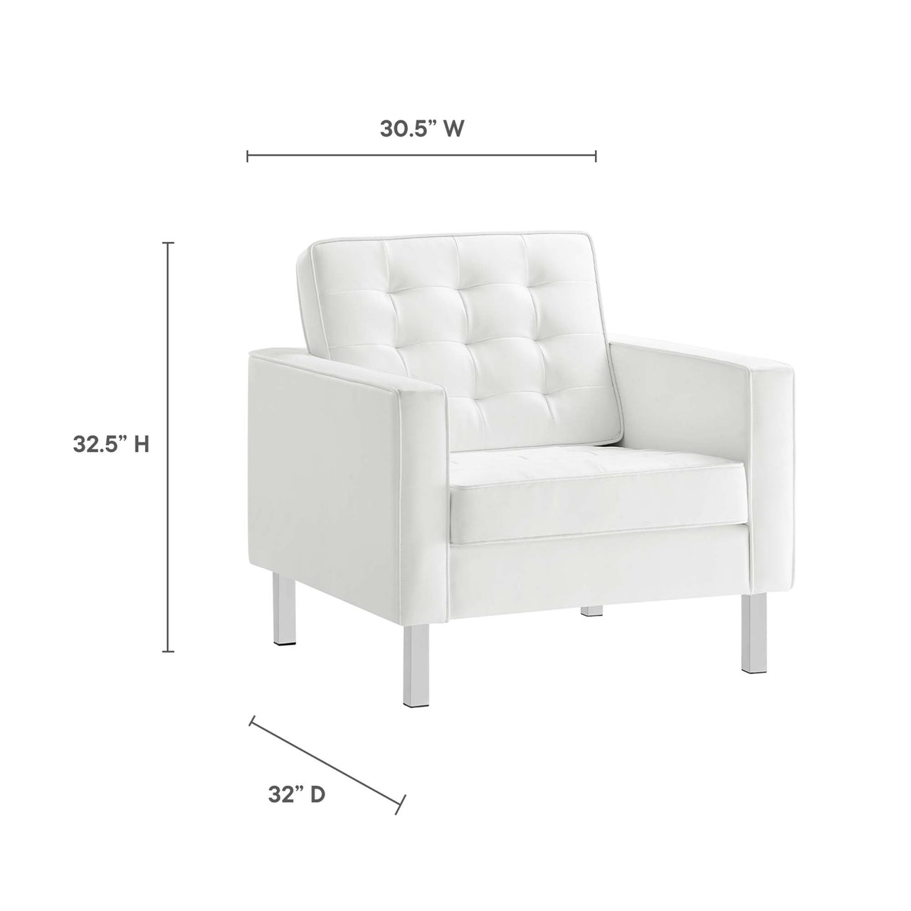 Luma Upholstered Faux Leather Armchairs Set of 2, Silver & White