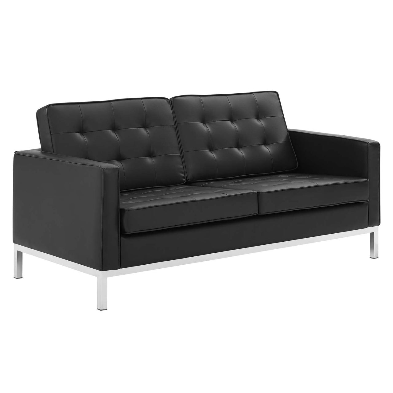 Luma Upholstered Faux Leather Loveseat and Armchair Set, Silver & Black