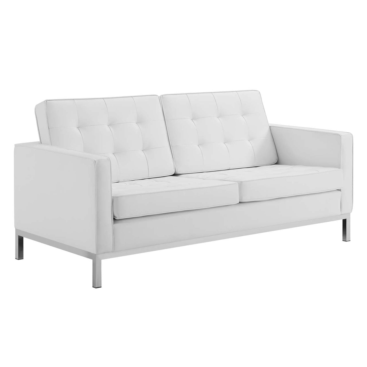 Luma Upholstered Faux Leather Loveseat and Armchair Set, Silver & White