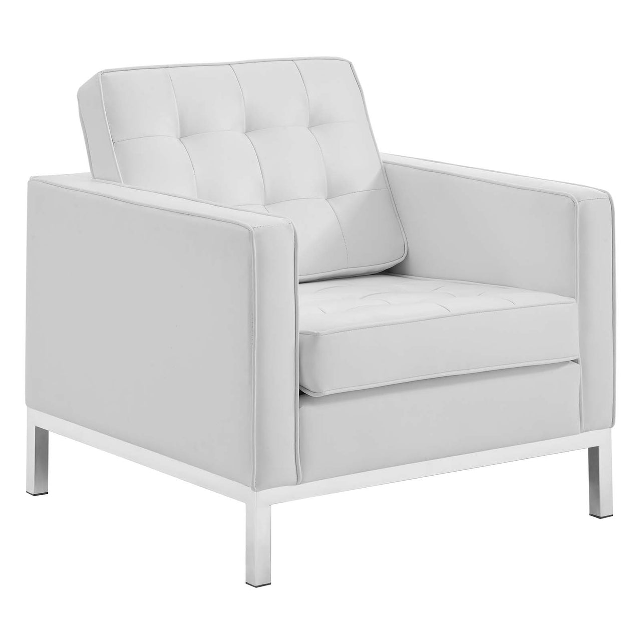 Luma Upholstered Faux Leather Loveseat and Armchair Set, Silver & White