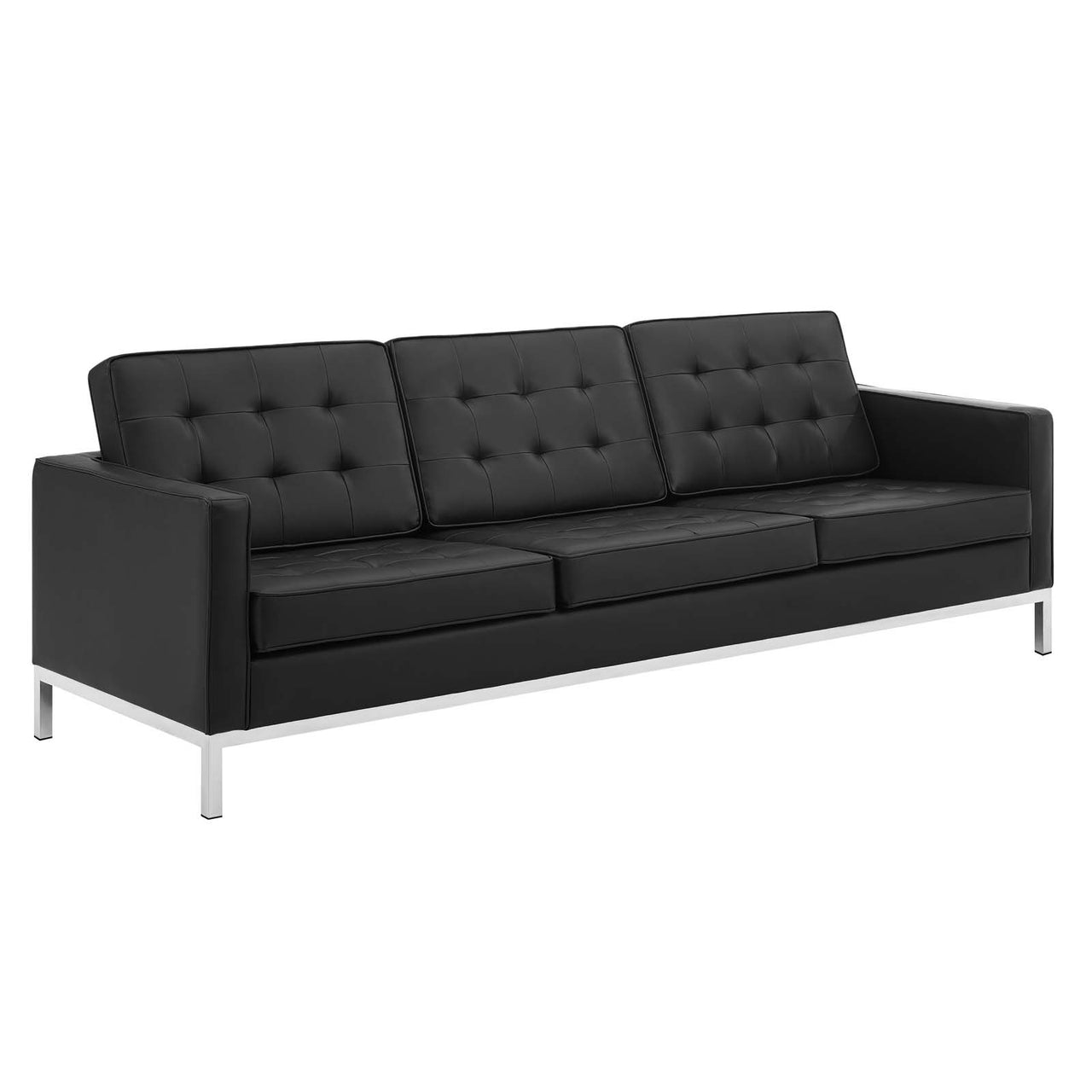 Luma Upholstered Faux Leather Sofa & Armchair Set, Silver & Black