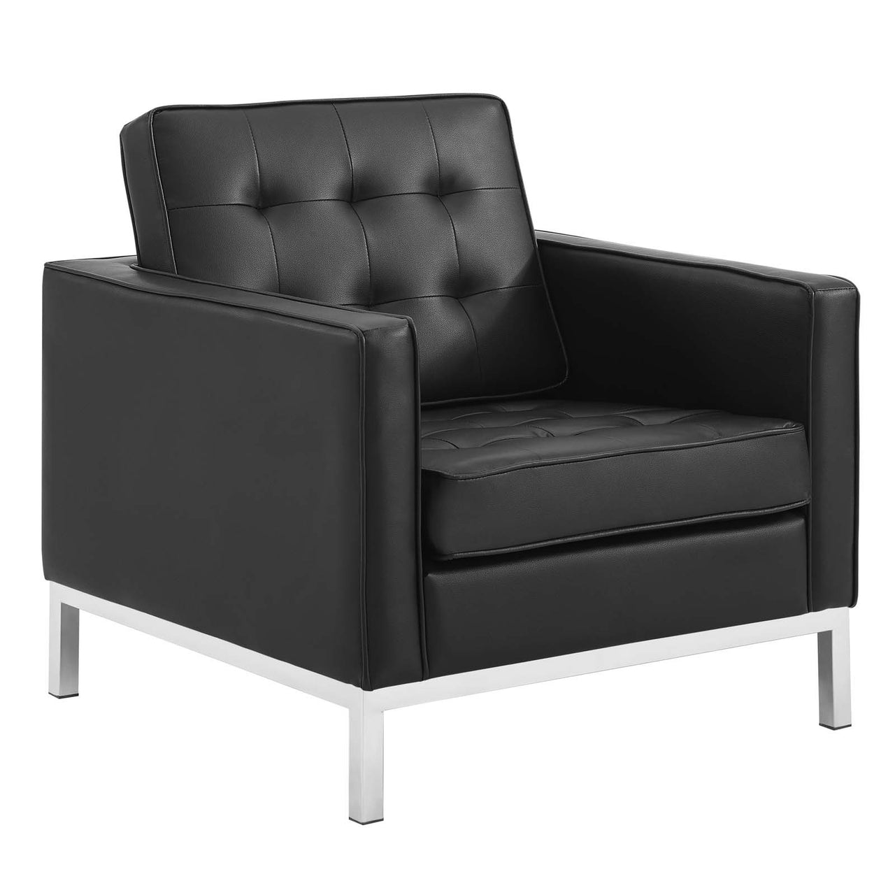 Luma Upholstered Faux Leather Sofa & Armchair Set, Silver & Black