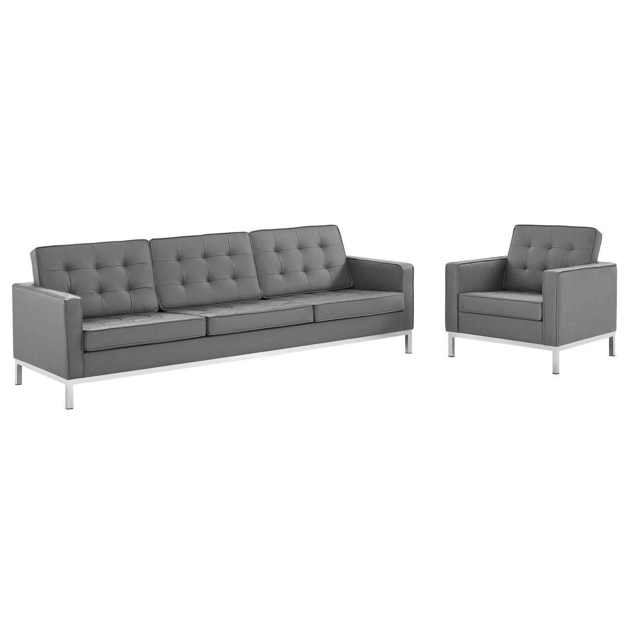 Luma Upholstered Faux Leather Sofa & Armchair Set, Silver & Gray